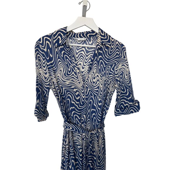 Zara Navy & Ivory Belted Dress - Picture 7 of 9